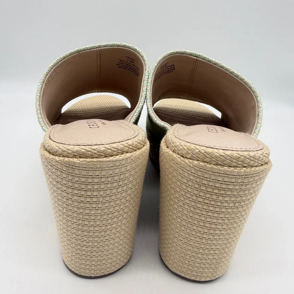 Cecelia New York Frost Green Natural Raffia Platform Wedge Mules 8.5M New